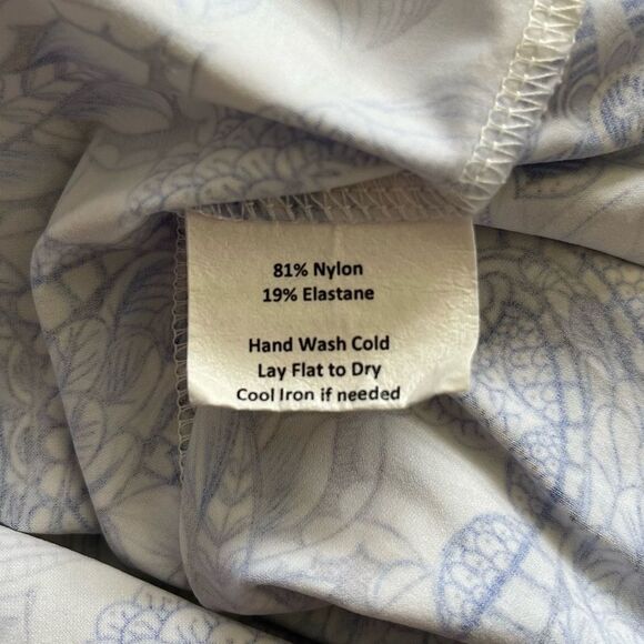 Sara Campbell Floral Paisley Top Blue White 3/4 Sleeve Nylon Elastane Stretch XS - Picture 6 of 7